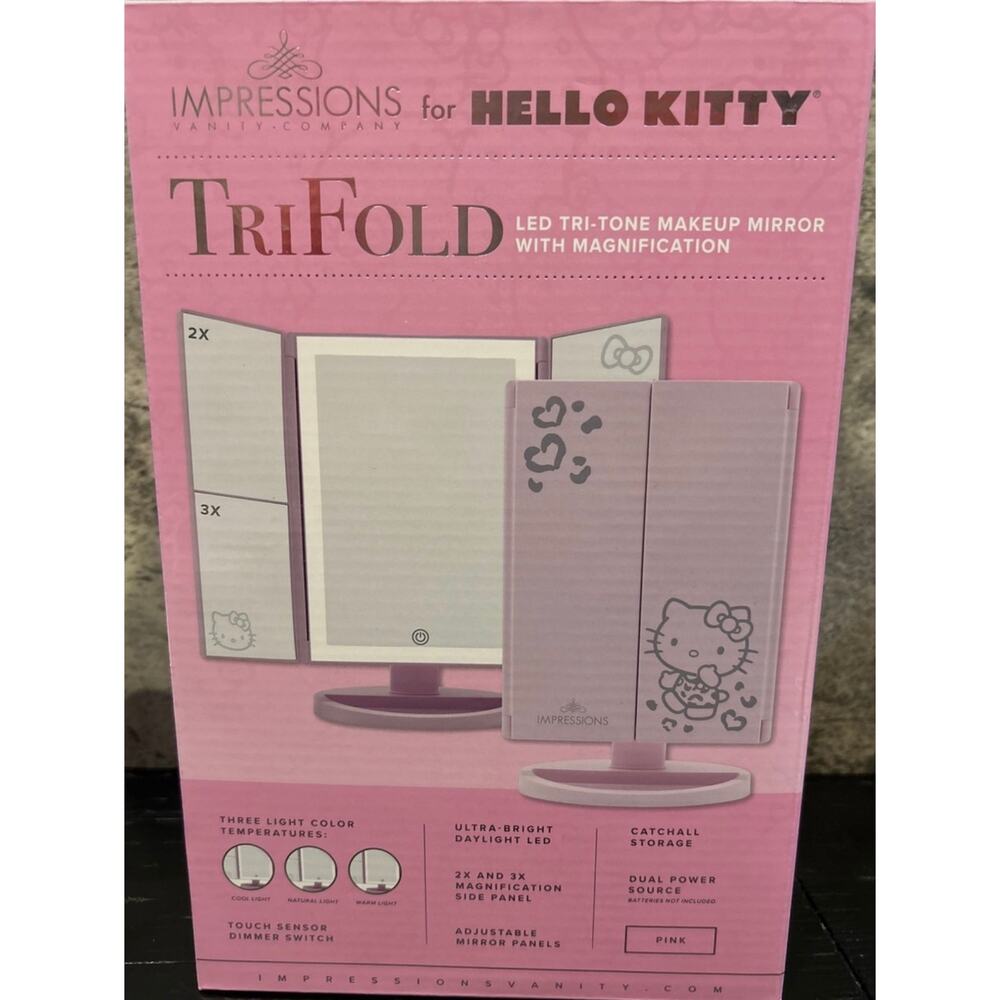 Impressions Vanity Hello Kitty TriFold LED Adjustable Vanity Makeup Mirror Pink